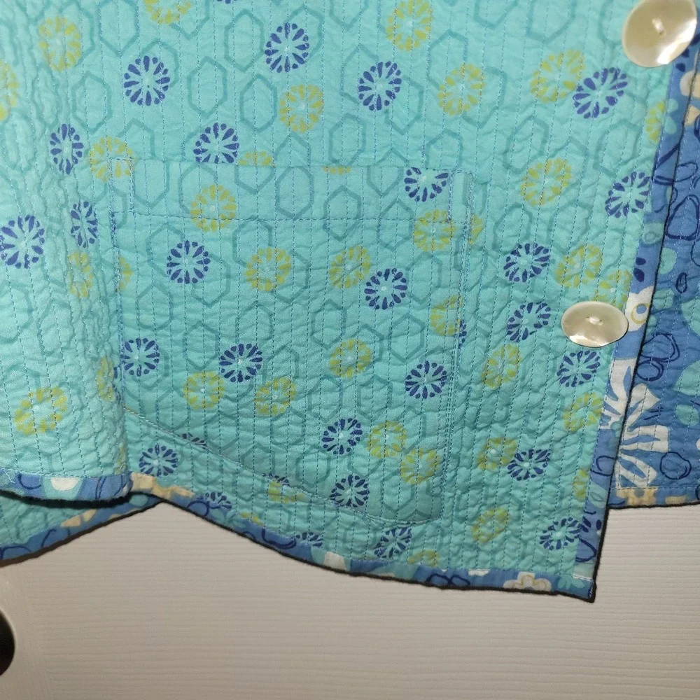 Nomadic Traders Reversible Quilted Jacket Teal Blue Floral Geometric Large - Picture 4 of 5